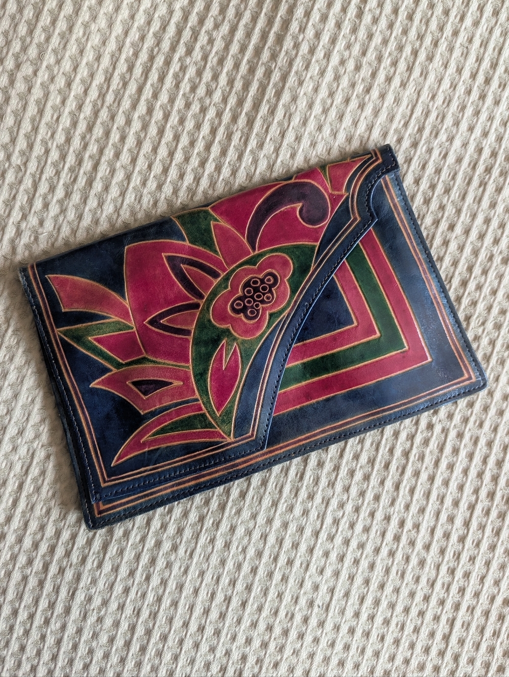Vintage 70s/80s Colorful Hand-Painted Leather Clutch